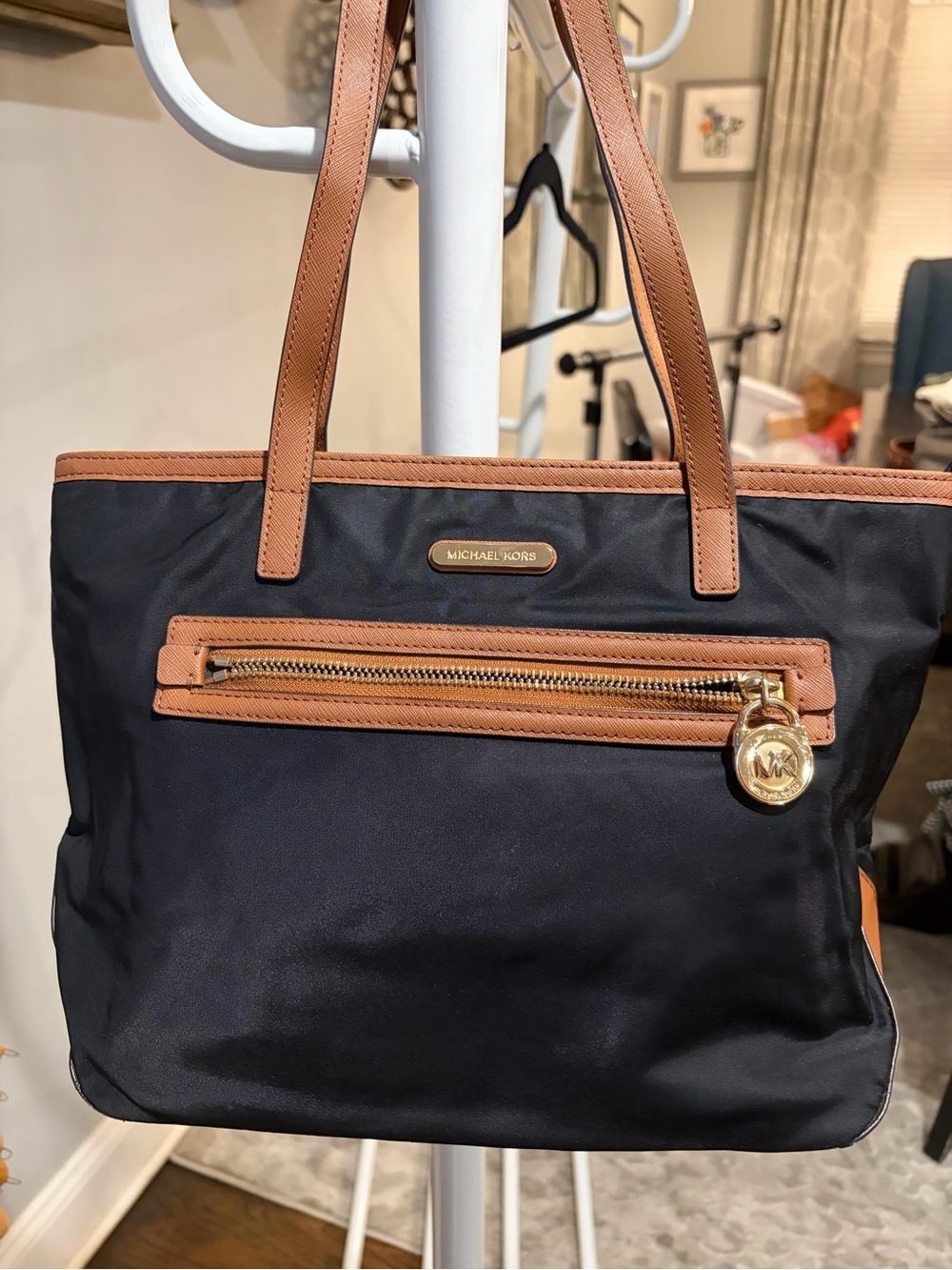 Michael Kors Black Kempton Nylon
Brown Leather Tote HandBag Retail $138